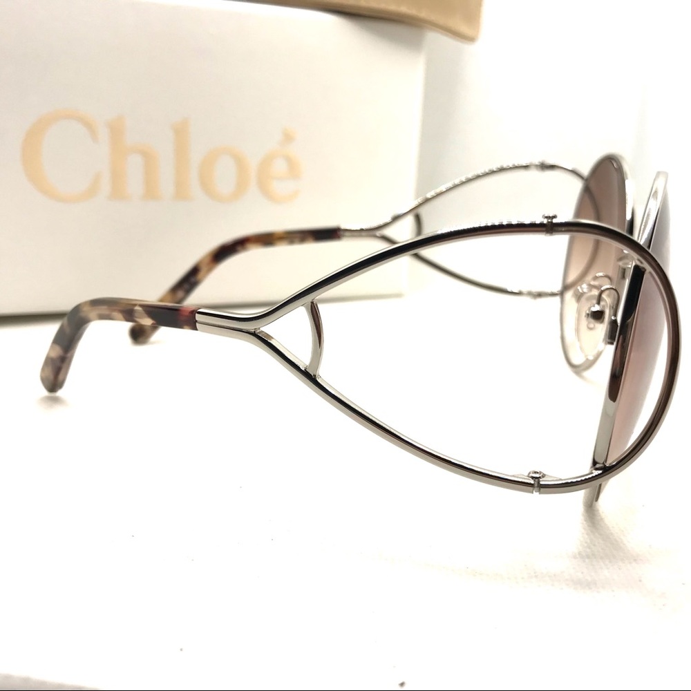 CHLOE ROUND FRAME SILVER METAL OVERSIZED SUNGLASSES WITH CASE NIB - Picture 6 of 16